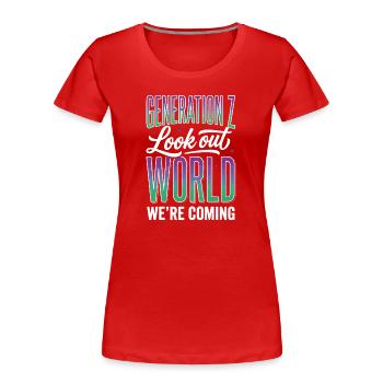 Generation Z Lookout World - Women's Premium Organic T-Shirt - red - Front - Mia (176cm)