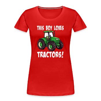 Dieser Junge liebt Traktoren - Frauen Premium Bio T-Shirt - Rot - Vorne - Mia (176cm)