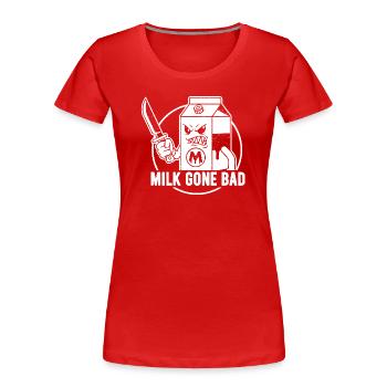 Milch geht böse: bedrohliche Kartonfigur - Frauen Premium Bio T-Shirt - Rot - Vorne - Mia (176cm)