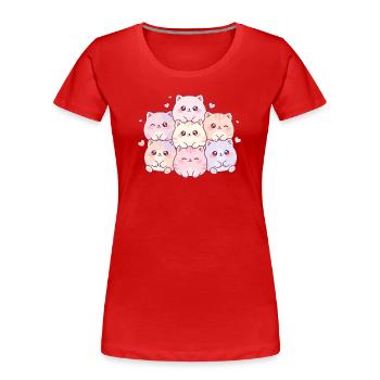 Pastellkätzchen Kuschelbande - Frauen Premium Bio T-Shirt - Rot - Vorne - Mia (176cm)