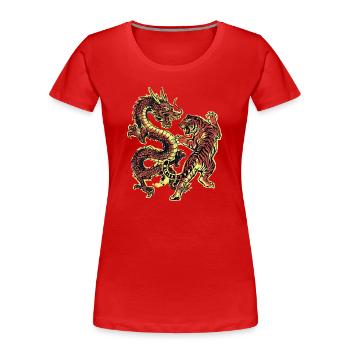 Dragon and Tiger Chinese - Women's Premium Organic T-Shirt - red - Front - Mia (176cm)