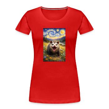 Nuit étoilée d’opossum - T-shirt bio Premium Femme - rouge - Devant - Mia (176cm)