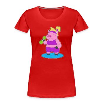 Bodybuilder cochon avec haltères - T-shirt bio Premium Femme - rouge - Devant - Mia (176cm)