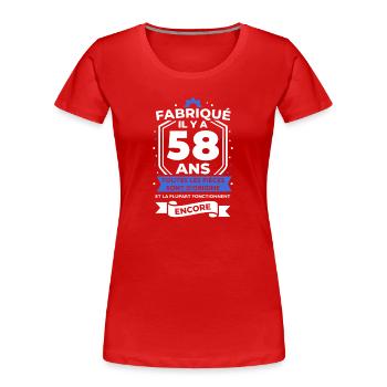 Fabriqué il y a 58 ans - T-shirt bio Premium Femme - rouge - Devant - Mia (176cm)