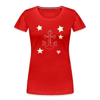 Anker-Handzeichnung mit Sternen Herz - Frauen Premium Bio T-Shirt - Rot - Vorne - Mia (176cm)