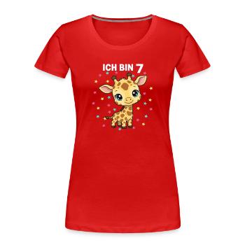 Ich bin 7 - Süßes Giraffe zum 7. Geburtstag - Frauen Premium Bio T-Shirt - Rot - Vorne - Mia (176cm)