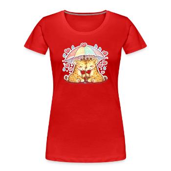 Cuddly giraffes under rainbow - Women's Premium Organic T-Shirt - red - Front - Mia (176cm)