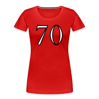 70. 70 ANS. 70e ANNIVERSAIRE. ANNIVERSAIRE 70 ANS. - T-shirt bio Premium Femme - rouge - Devant - Mia (176cm)