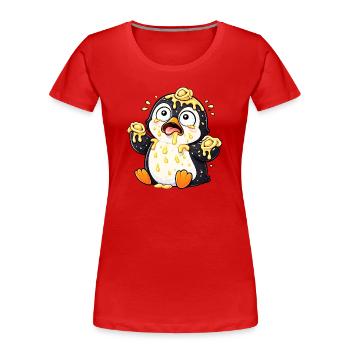 Cute Penguin with Tortellini Clumsy - Women's Premium Organic T-Shirt - red - Front - Mia (176cm)