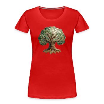 Mosaïque de l’Arbre de Vie - Art spirituel pour la nature Fan - T-shirt bio Premium Femme - rouge - Devant - Mia (176cm)