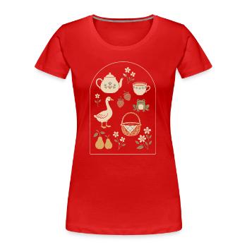 Douceur Champêtre: Nature and Vintage Tea - Women's Premium Organic T-Shirt - red - Front - Mia (176cm)
