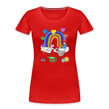 Kinder Fantasy Regenbogen Blumen Hühner  - Frauen Premium Bio T-Shirt - Rot - Vorne - Mia (176cm)