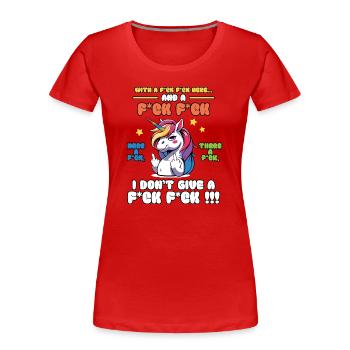 Buntes Einhorn mit frechem Spruch Old Mcdonald - Frauen Premium Bio T-Shirt - Rot - Vorne - Mia (176cm)