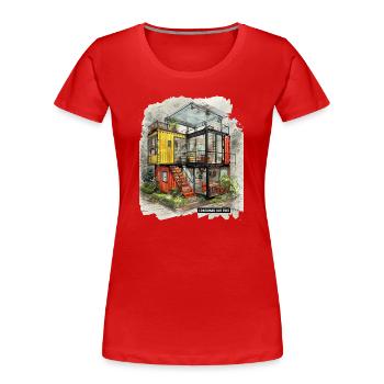 CONTAINED BUT FREE - Modern Shipping Container Art - Women's Premium Organic T-Shirt - red - Front - Mia (176cm)