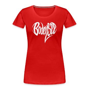 Bodensee Fließendes Lettering - Frauen Premium Bio T-Shirt - Rot - Vorne - Mia (176cm)