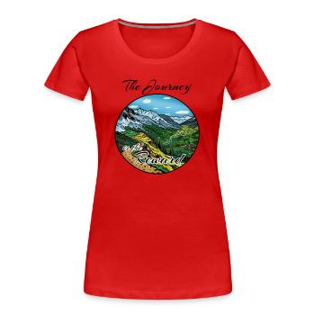 Le voyage est la récompense - T-shirt bio Premium Femme - rouge - Devant - Mia (176cm)
