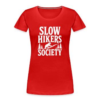 Emblème de la Société des Randonneurs Lents - T-shirt bio Premium Femme - rouge - Devant - Mia (176cm)