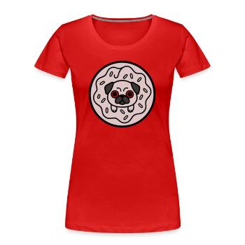 Pug Dog Donut Candy - Women's Premium Organic T-Shirt - red - Front - Mia (176cm)