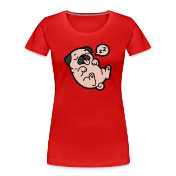 Schlafender Mops Hund Faulenzer - Frauen Premium Bio T-Shirt - Rot - Vorne - Mia (176cm)
