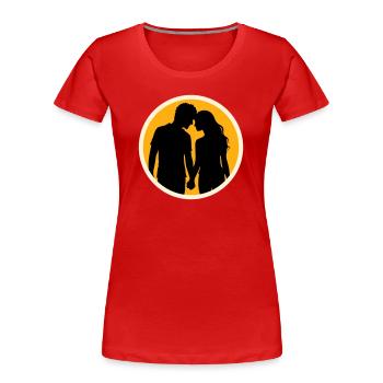 Couple Silhouette Amour Romance Petit ami de la Saint-Valentin - T-shirt bio Premium Femme - rouge - Devant - Mia (176cm)