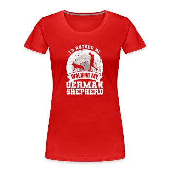 Lieber mit meinem Schäferhund spazieren - Frauen Premium Bio T-Shirt - Rot - Vorne - Mia (176cm)