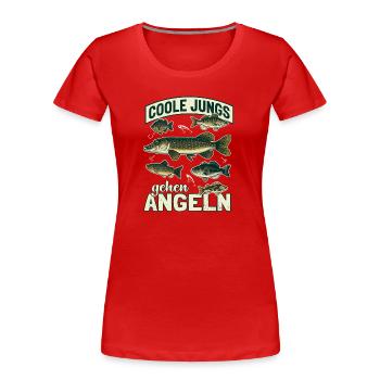 Coole Jungs gehen Angeln Vintage Fische - Frauen Premium Bio T-Shirt - Rot - Vorne - Mia (176cm)