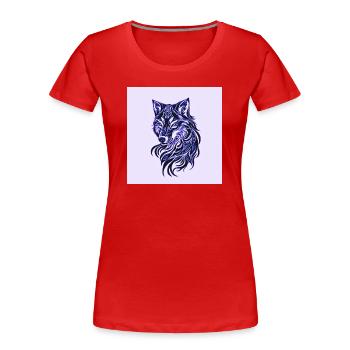 Wolfs Linienkunst in Blau - Frauen Premium Bio T-Shirt - Rot - Vorne - Mia (176cm)