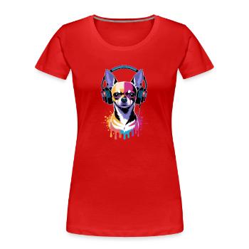 Chihuahua Kopfhörer - Frauen Premium Bio T-Shirt - Rot - Vorne - Mia (176cm)