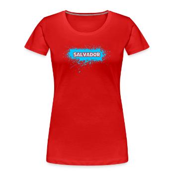 Salvador Blau Splash Schrift - Frauen Premium Bio T-Shirt - Rot - Vorne - Mia (176cm)
