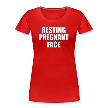 Pregnant woman resting on face while swan - Women's Premium Organic T-Shirt - red - Front - Mia (176cm)