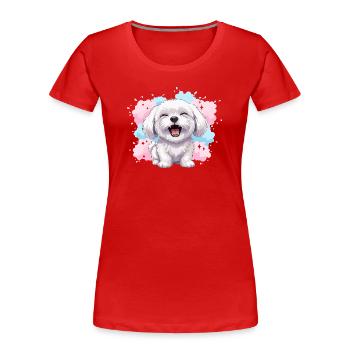Cheerful Fluffy Dog Pastel Splash - Women's Premium Organic T-Shirt - red - Front - Mia (176cm)