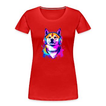 Shiba Inu with headphones - Women's Premium Organic T-Shirt - red - Front - Mia (176cm)