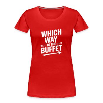 Welcher Weg zum Buffet - Frauen Premium Bio T-Shirt - Rot - Vorne - Mia (176cm)