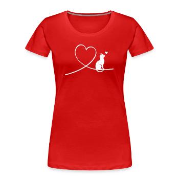 Minimalist Cat with Heart Line Art - Women's Premium Organic T-Shirt - red - Front - Mia (176cm)