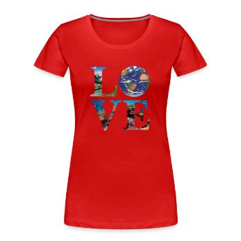 Love for nature and earth with oceans and mountains - Women's Premium Organic T-Shirt - red - Front - Mia (176cm)