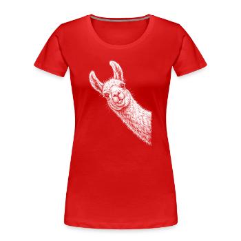 Funny peeking llama - Women's Premium Organic T-Shirt - red - Front - Mia (176cm)