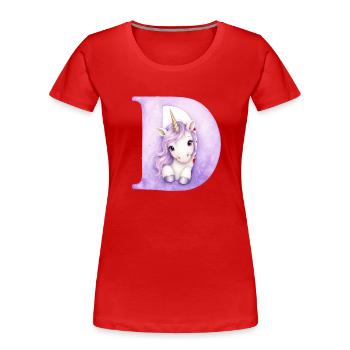 Buchstabe D Lila Einhorn - Frauen Premium Bio T-Shirt - Rot - Vorne - Mia (176cm)