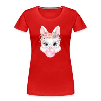Flower wreath bunny with glasses - Women's Premium Organic T-Shirt - red - Front - Mia (176cm)