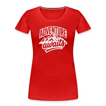 Abenteuer wartet Berglandschaft - Adventure Awaits - Frauen Premium Bio T-Shirt - Rot - Vorne - Mia (176cm)