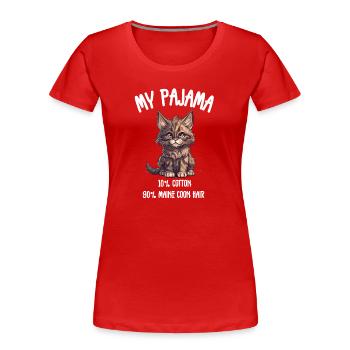 Lustige Maine Coon Pyjama-Katze - Frauen Premium Bio T-Shirt - Rot - Vorne - Mia (176cm)