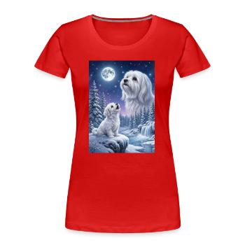 Howling to the Moon Meme Hund Malteser - Frauen Premium Bio T-Shirt - Rot - Vorne - Mia (176cm)