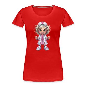 Dessin animé de l’infirmière folle - T-shirt bio Premium Femme - rouge - Devant - Mia (176cm)