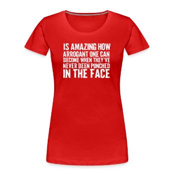 Typographie en gras jamais perforée - T-shirt bio Premium Femme - rouge - Devant - Mia (176cm)