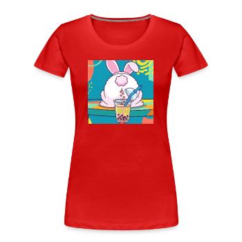 Bubble Tea Boba Drôle de Lapin mignon - T-shirt bio Premium Femme - rouge - Devant - Mia (176cm)