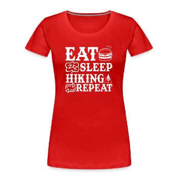 Hiking Mountain Trail Backpacking Outdoors Poaching - Women's Premium Organic T-Shirt - red - Front - Mia (176cm)
