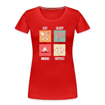 Hiking Mountain Trail Backpacking Outdoors Poaching - Women's Premium Organic T-Shirt - red - Front - Mia (176cm)