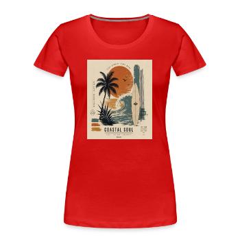 Coastal Soul Surf Poster - Women's Premium Organic T-Shirt - red - Front - Mia (176cm)