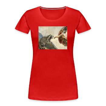 raccoon beating god's hand raccoon meme - Women's Premium Organic T-Shirt - red - Front - Mia (176cm)