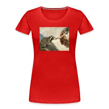 raccoon beating god's hand raccoon meme - Women's Premium Organic T-Shirt - red - Front - Mia (176cm)