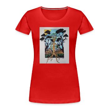 Root tree in frame - Women's Premium Organic T-Shirt - red - Front - Mia (176cm)